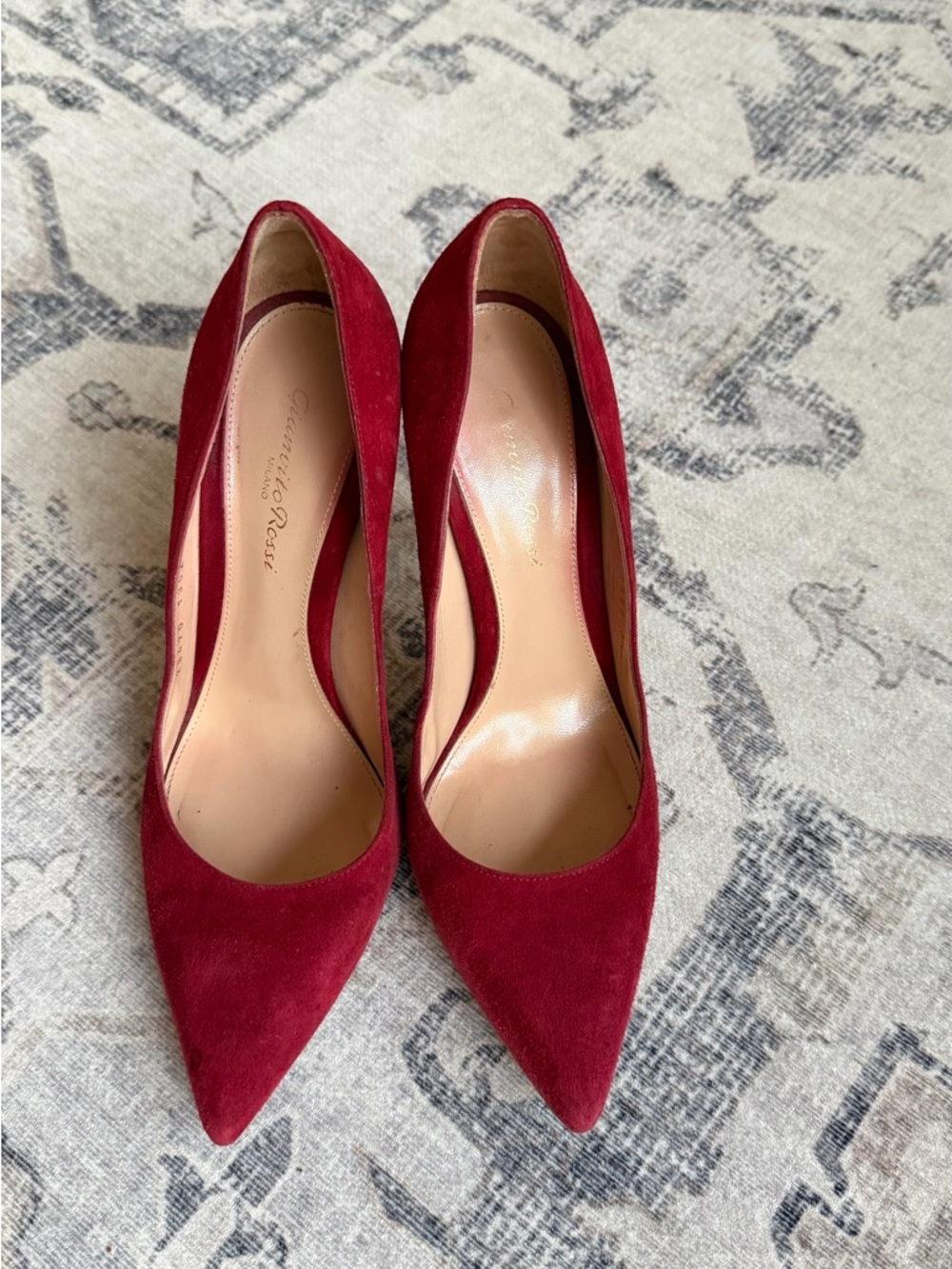 Gianvito Rossi Burgundy Suede Pointed-Toe Pumps